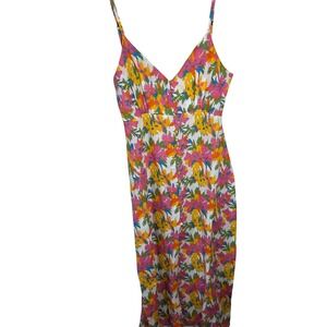Picture Organic Linen Blend Floral Midi Dress Button‎ Front V Neck